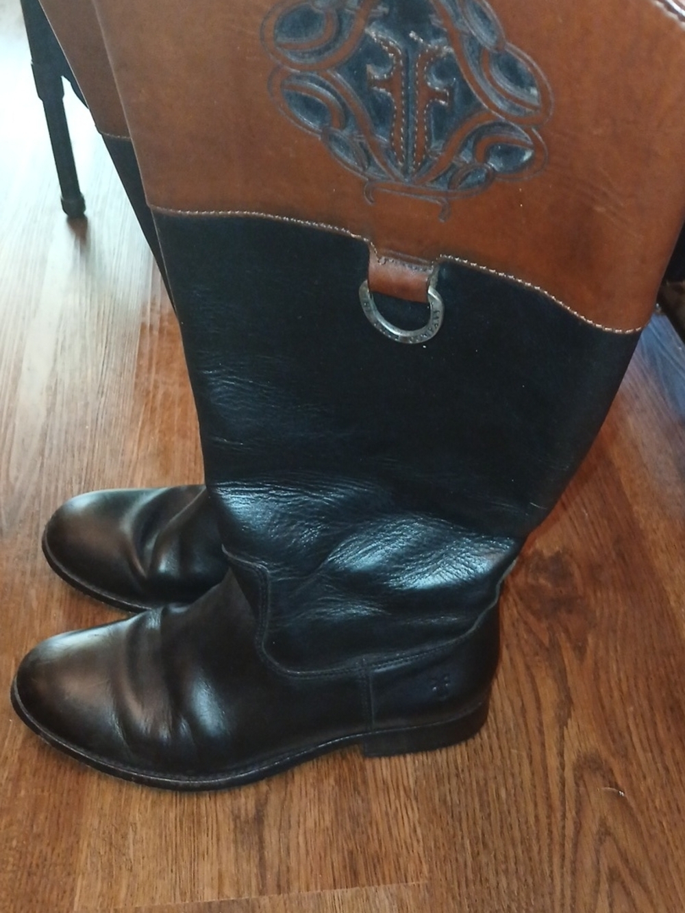 Frye Melissa Black Leather Knee High Tall 16" Riding Boots Womens Size 8.5